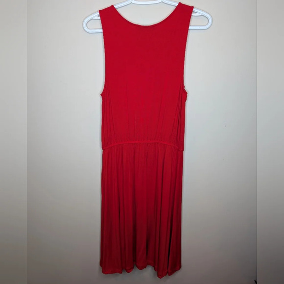LOFT Lightweight Stretch A-line Sleeveless Red Frill Scoop Neck Dress Women M - Picture 2 of 9